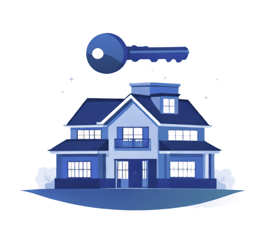 Illustration of a house with a key, representing home ownership