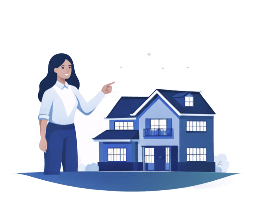 Illustration of a landlord pointing at a house